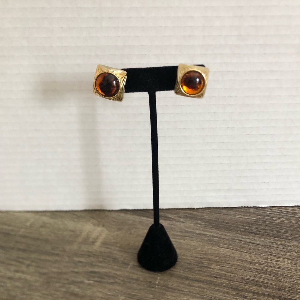 Vtg Gold and Faux Amber Earrings